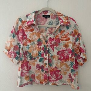 Rachel Zoe Pink and Orange Button Down Crop Top